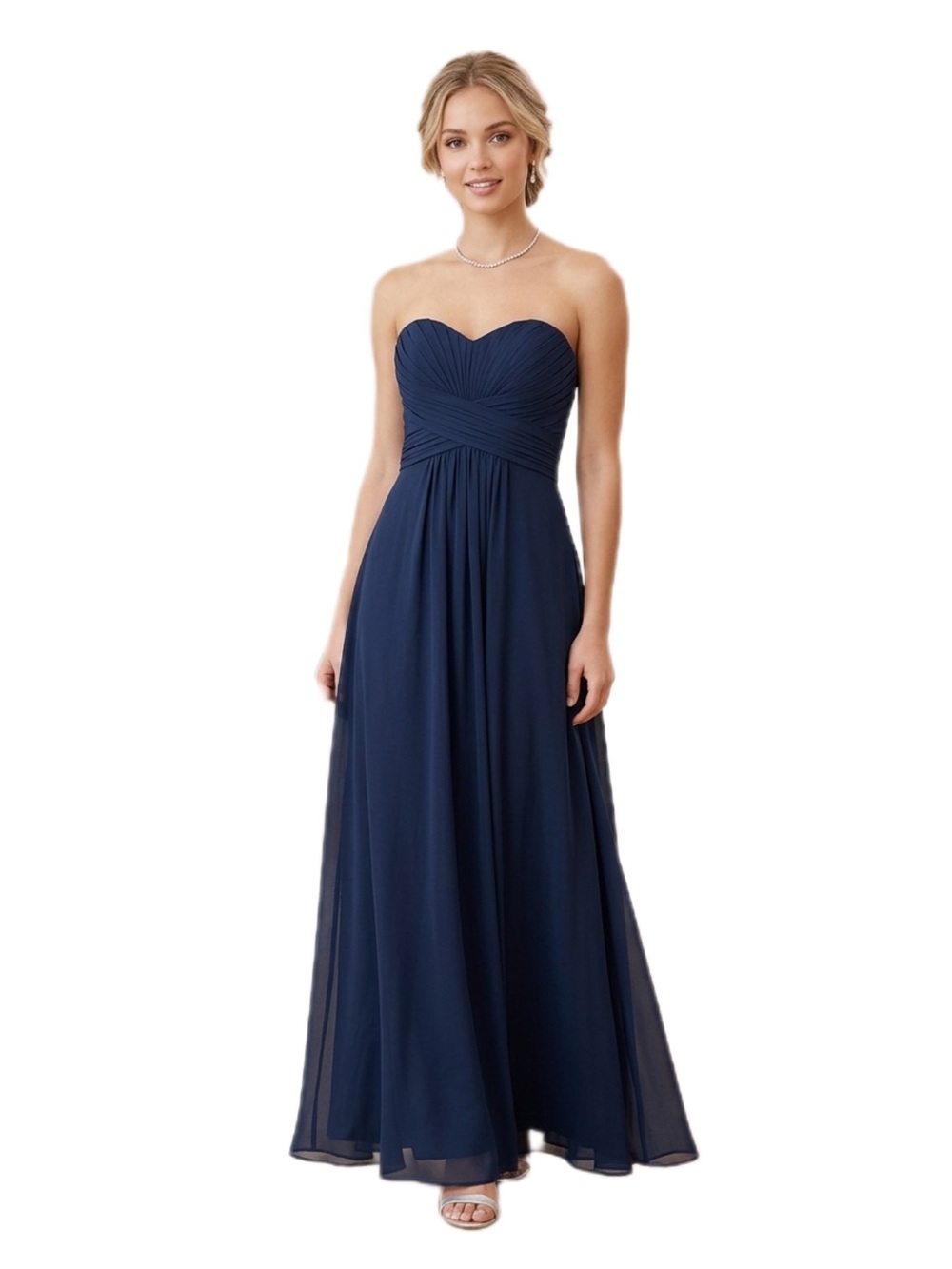 🔥David's Bridal Strapless Navy Sweetheart A-Line Gown🔷 - Picture 4 of 6